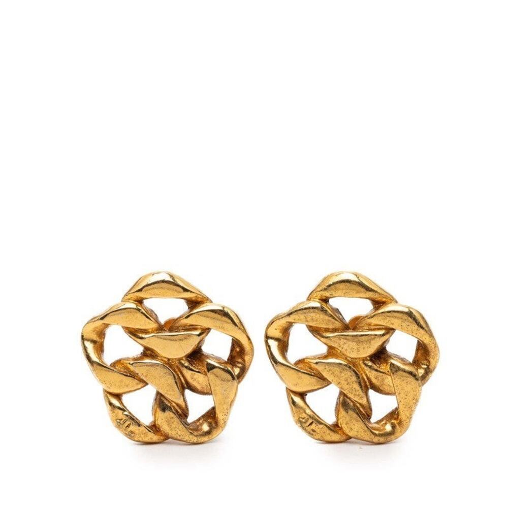 Chanel CC Logo Flower Plated Earrings Gold